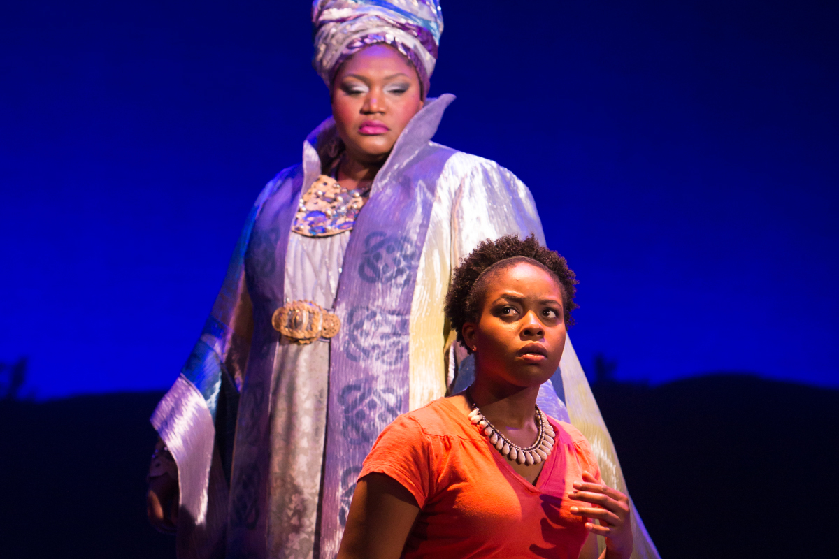 Shaunyce Omar and Claudine Mboligikpelani Nako in My Heart Is The Drum. Photo by Mark Kitaoka/Tracy Martin.