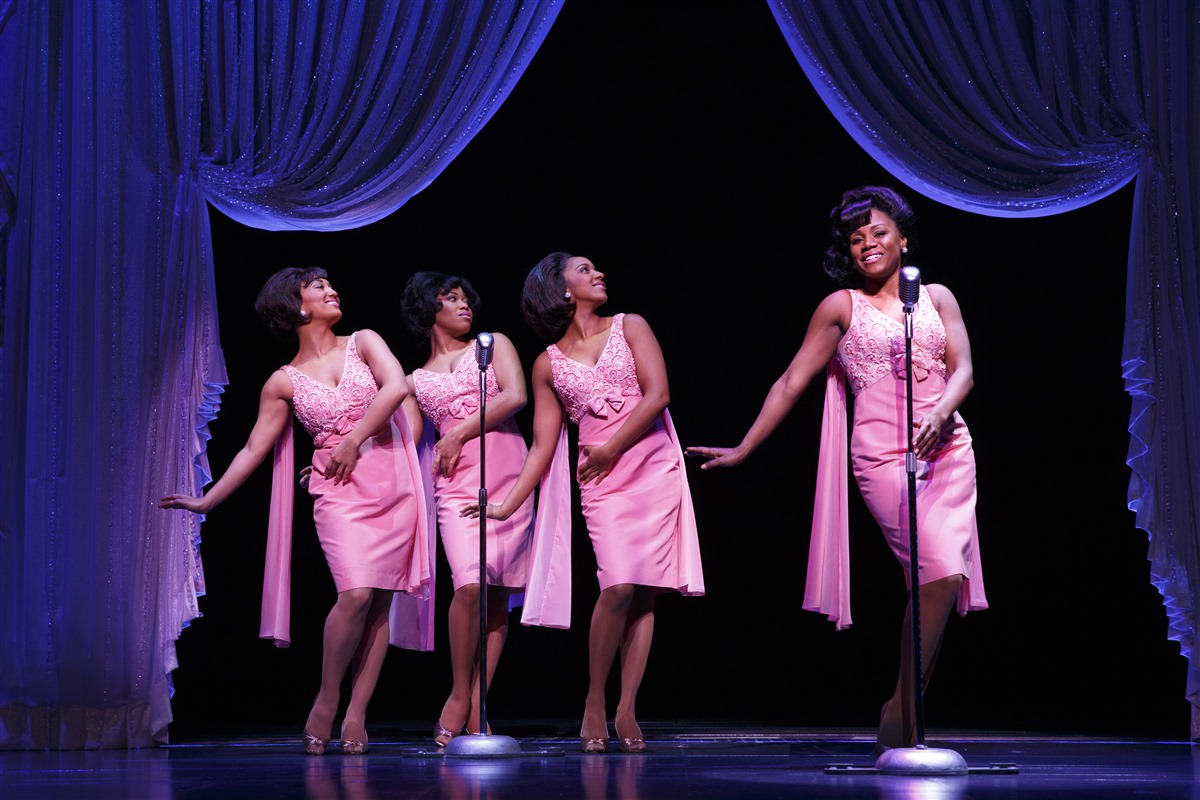 Britney Coleman, Rebecca E. Covington, Ashley Blanchet & Salisha Thomas as The Shirelles in the national tour of Beautiful: The Carole King Musical. Photo by Joan Marcus.