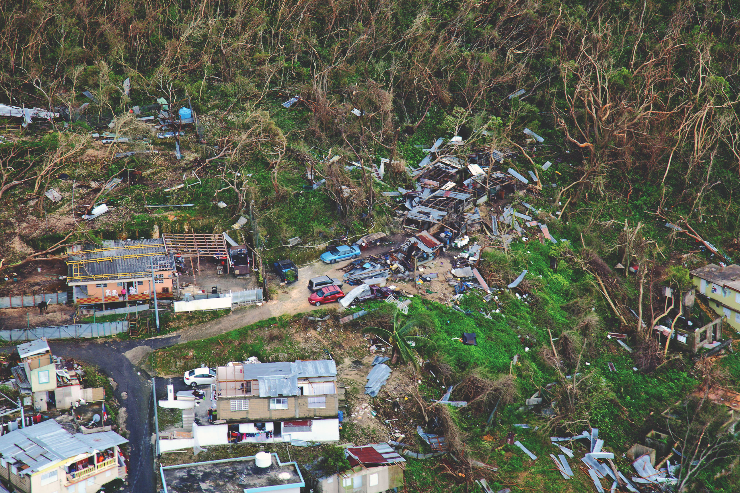 Homes lay in ruin as seen during a flyover of Puerto Rico after Hurricane Maria. 