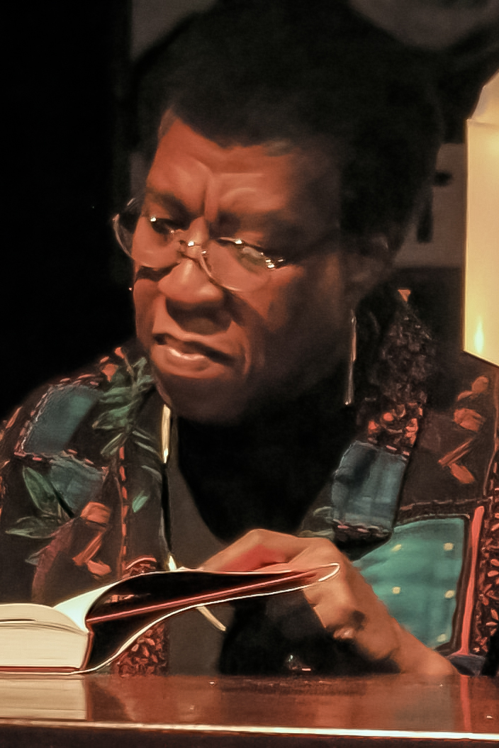 Octavia Estelle Butler signing a copy of Fledgling after speaking and answering questions from the audience. The event was part of a promotional tour for the book.